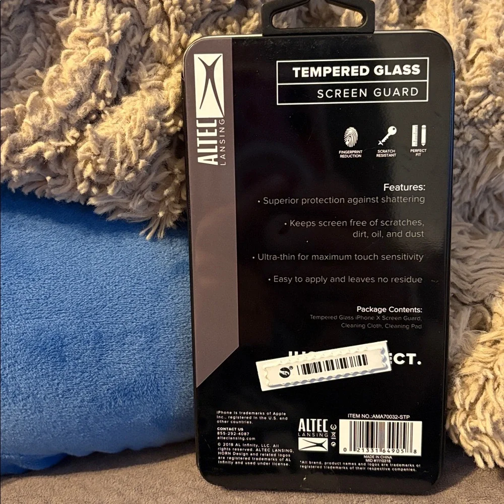 Altec Lansing Tempered Glass Screen Protector for iPhone X - Black